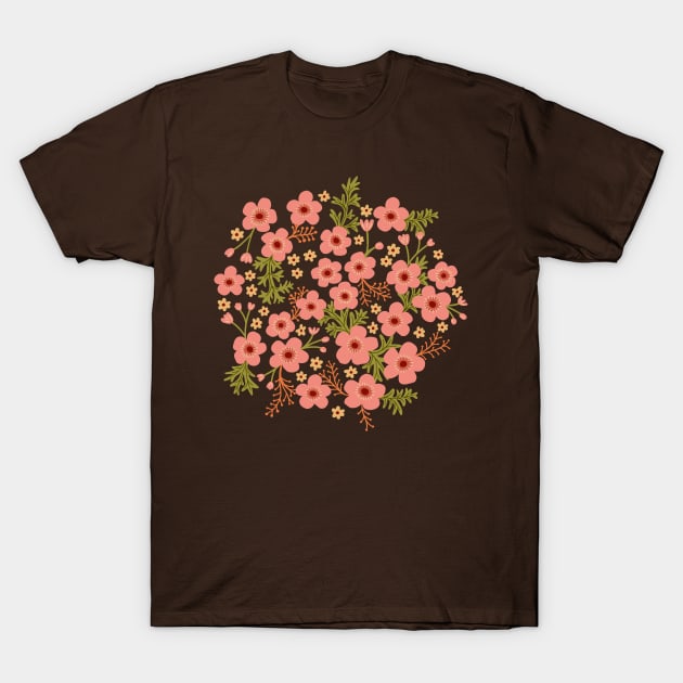 Buttercup garden in pink and brown T-Shirt by Natalisa